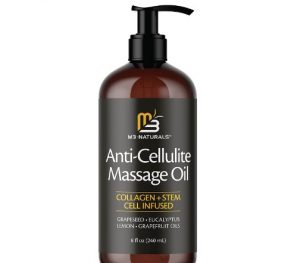 M3 Naturals Anti Cellulite Massage Oil Infused with Collagen and Stem Cell Help Tighten Tone Stretch Marks | Skin Firming Cellulite Remover Treatment | 8 Fl Oz